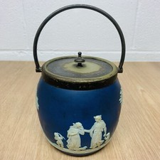 Vintage Wedgwood Jasperware Blue Biscuit Barrel with Original EPNS Lid