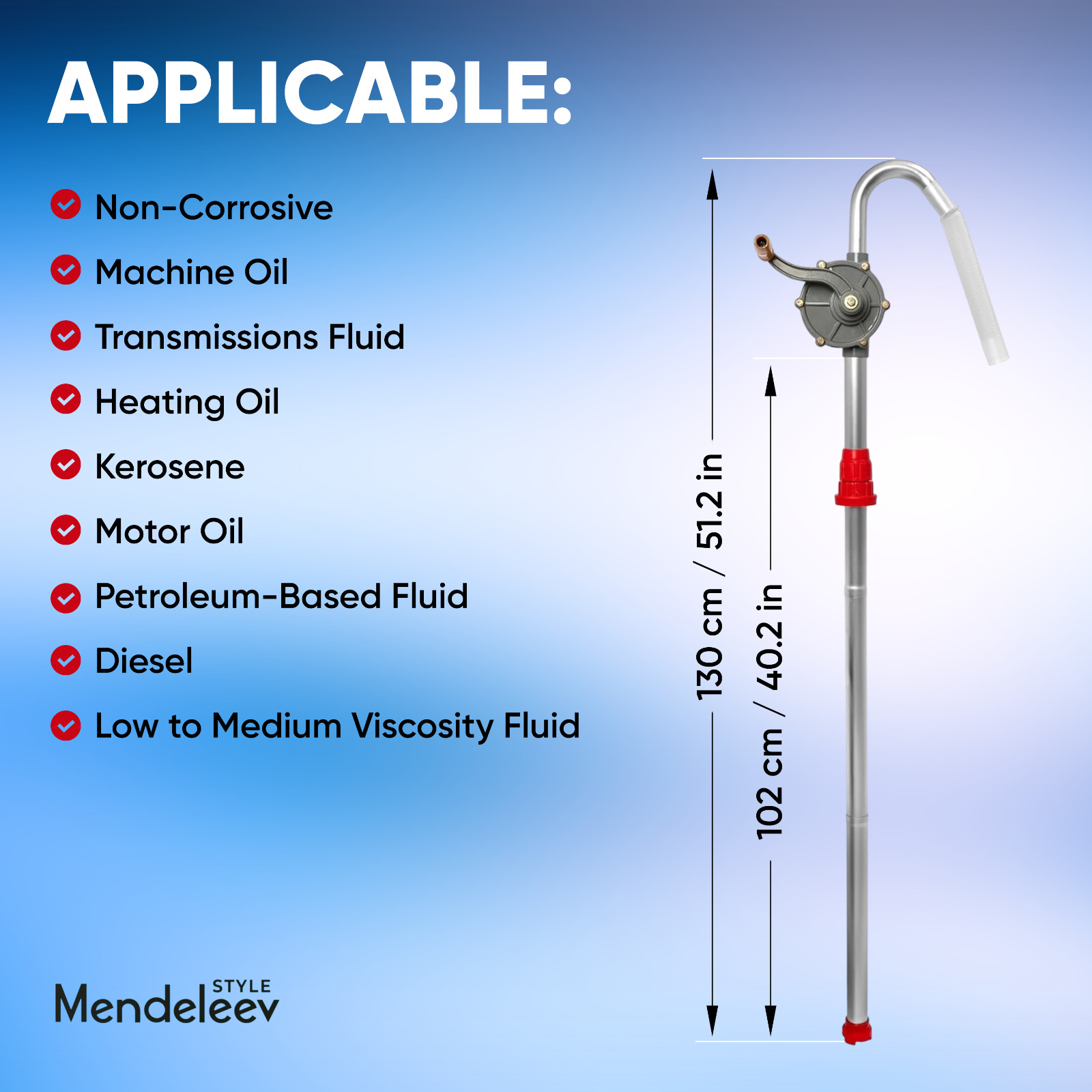 Rotary Barrel Pump Light to Medium Viscosity Oils, Fits 5 to 55 Gallon Drums