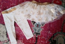 NEW Winter Christmas gold tutu snowflakes skirt  polka dot leggings set 3-6 mo