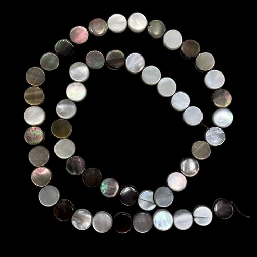 Vielseitiger schwarzer Tahiti Perlmutt Münze Perlen Strang | 8x2mm | - Bild 3 von 11