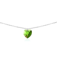 Sterling Silver Light Green Heart Choker Necklace Made with European Crystals
