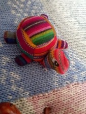 Plush Suffed Animal Turtle Patchwork Handmade Guatemalan Colourful 5"