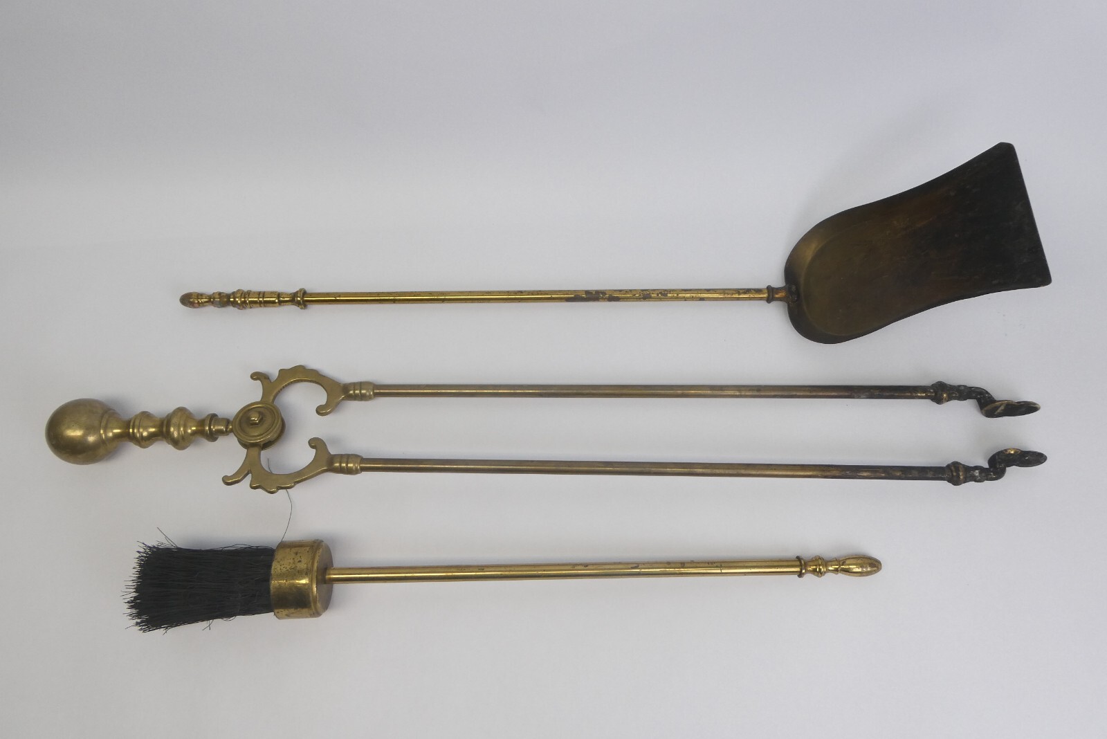 Mixed Set of Fireplace Tongs Shovel Brush Tools Antique & Vintage Brass Metal