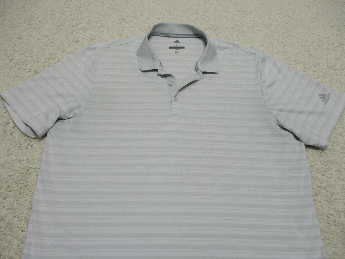 Adidas Polo Shirt Large Adult White Gray Striped Rugby Lightweight