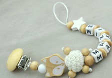 Schnullerkette Greifling Kinderwagenkette mit Namen Mädchen Junge Rosa Blau 