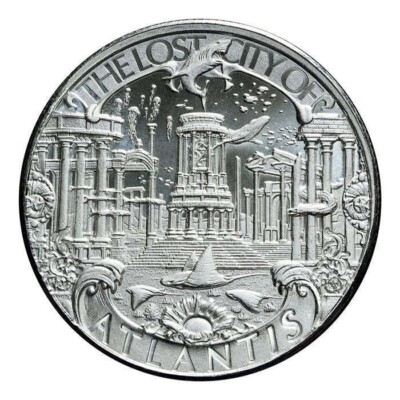 1 オンス　銀貨　 ATLANTIS　Cities Series POSEIDO Lost City of Atlantis Poseidon Ocean Emperor Antiqued 1 oz