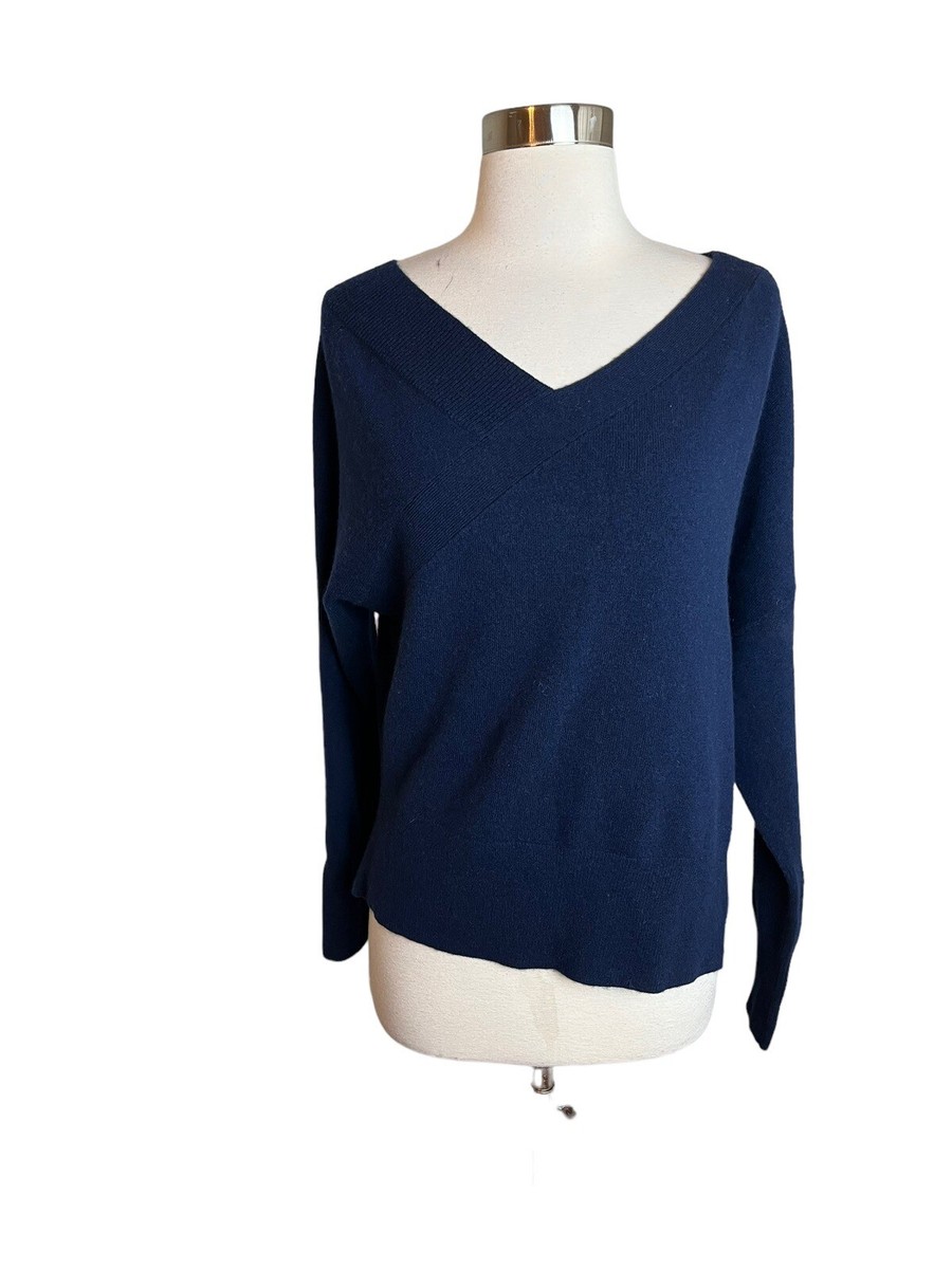 Brochu Walker Cashmere Sweater Small Navy Blue Wool Asymmetrical