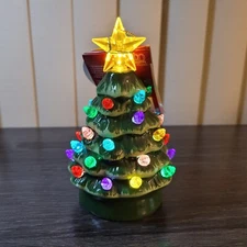 NEW Mr. Christmas Ceramic Tree 5.25" LED Light Up Ornament Green Nostalgic Retro