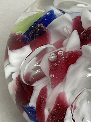 Joe St Clair Glass Paperweight Controlled Bubble Red White Blue Green - HTF - Picture 5 of 10