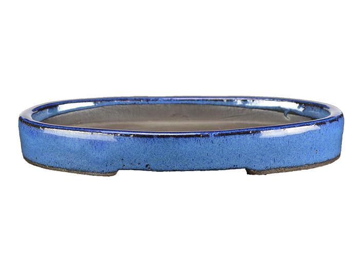 Sottovaso per bonsai ovale in gres smaltato blu 21x13x2 cm - BJ17a