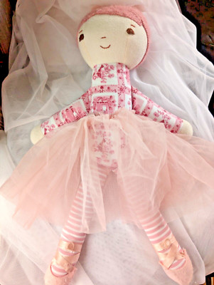 Crate and Kids Pink Ballerina Cloth Doll Yarn Hair with Tutu EUC 18''