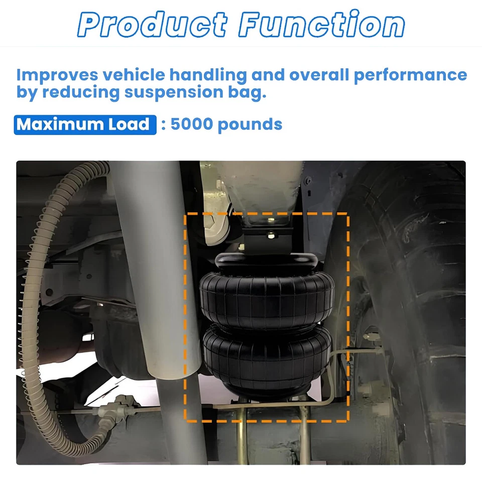 2 Pcs Standard 2500 lb Air Ride Suspension Bags 1/2"npt Single Port Heavy Duty - Image 3 of 4