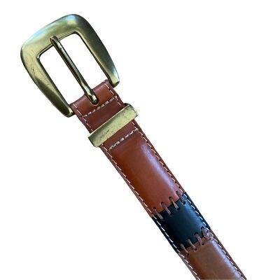 Fossil Patchwoork Leather Belt Size 34” Tan Black Green Red  display picture 1