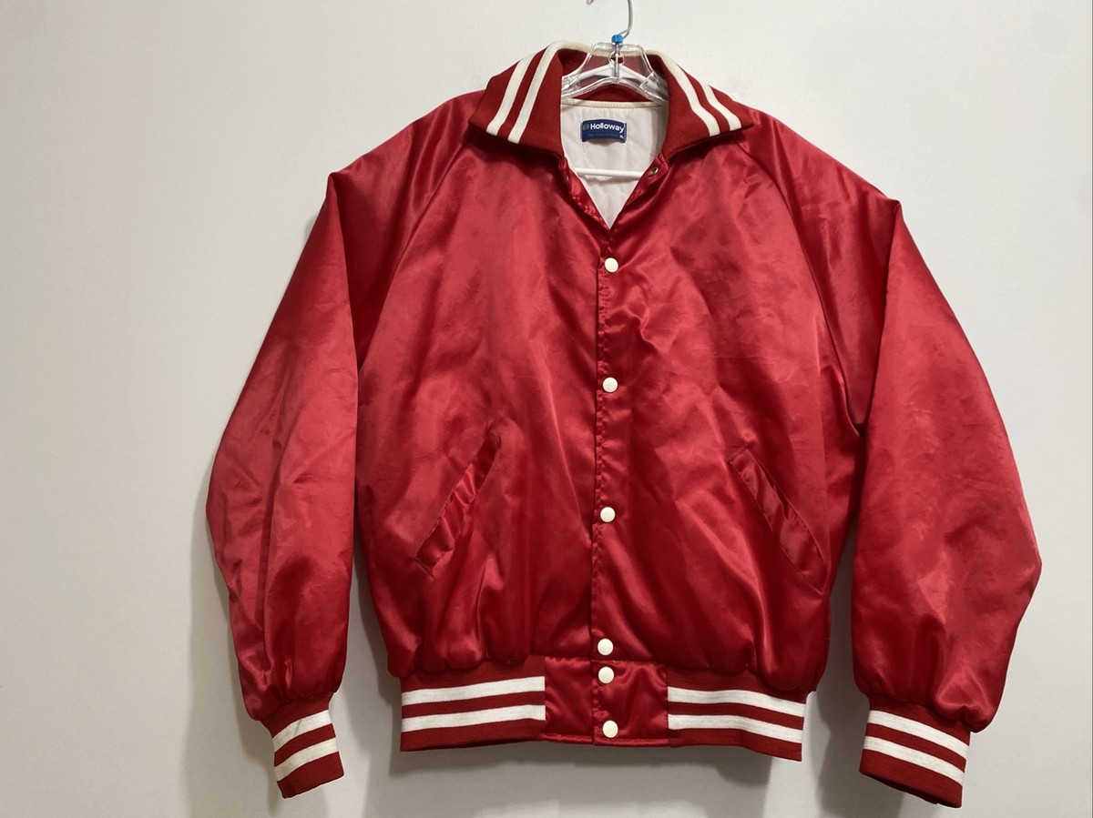Vtg 90s Holloway Red Satin Bomber Jacket XL Varsity Shakopee