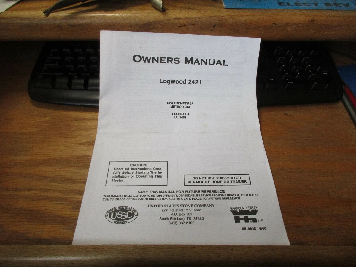 USSC Stove Co Logwood 2421 Owners Manual instruction Booklet | eBay
