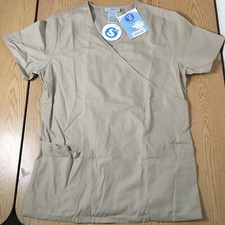 New Womens SB Scrubs V-Neck Short Sleeve Scrub Top 3 Pockets Light khaki Size XS