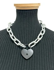 Black Heart  Lock Heavy Thick Chain Square Link Chain Punk Rave Goth Necklace