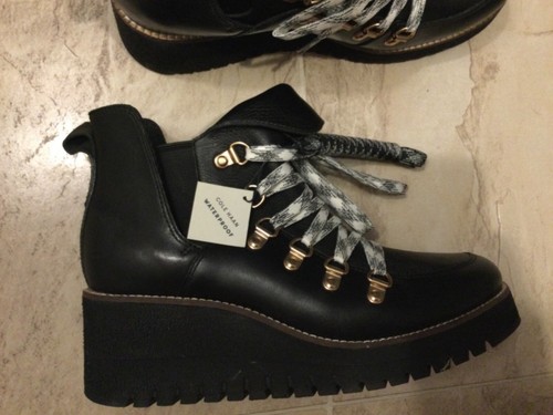 New Cole Haan Zerogrand Explorer Black Leather Wedge Lace Up Boots Women 7.5 B - Picture 7 of 7