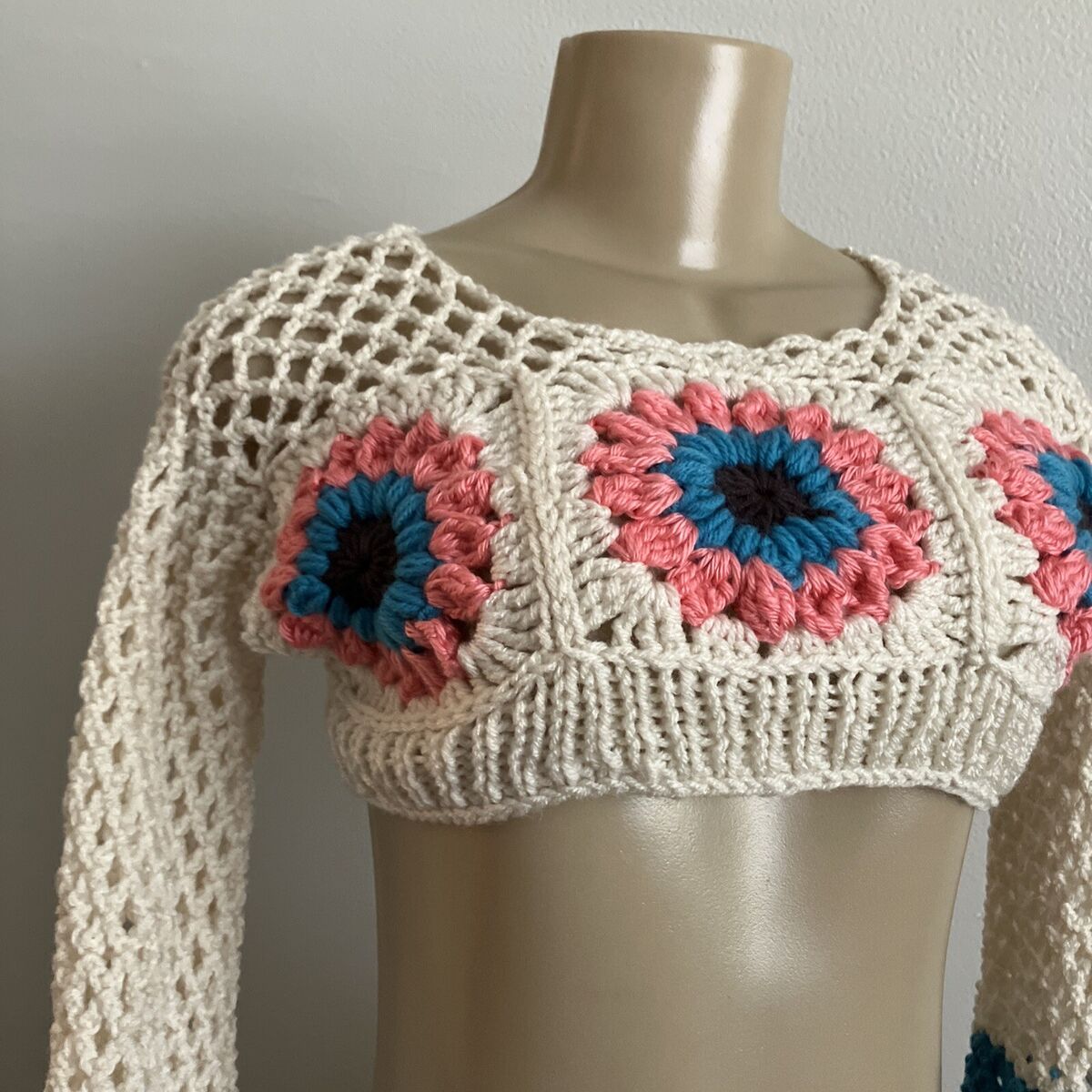 Handmade Crochet fishnet Boho Sunflower Granny Square bell Handmade Crochet fishnet Boho Sunflower Granny Square bell