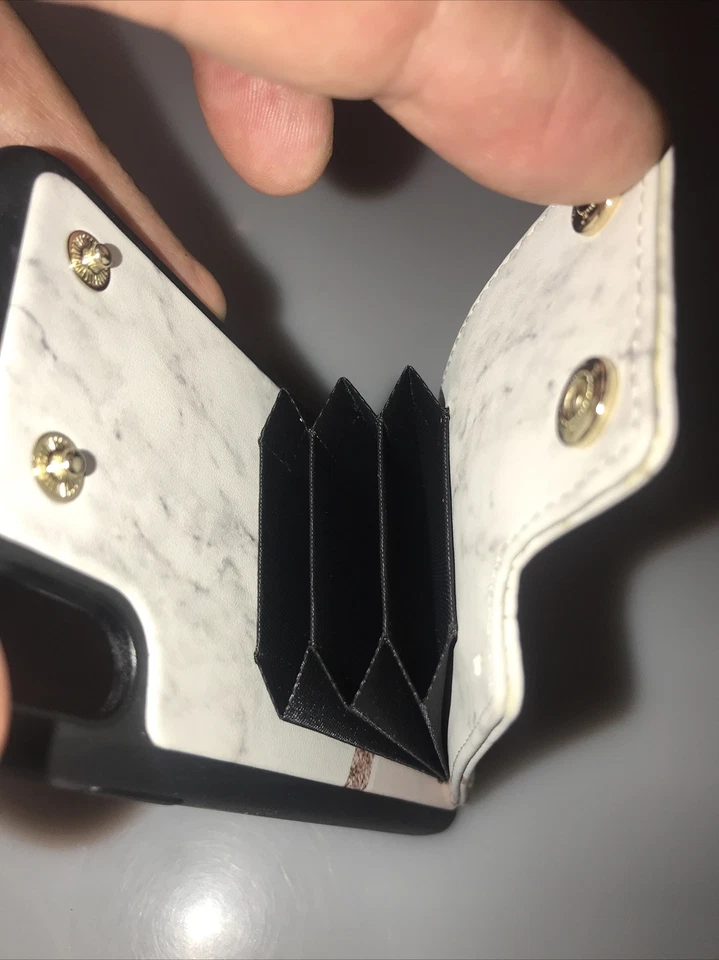 Funda tipo billetera LAMEEKU para Apple iPhone XR, 6,1 pulgadas - a prueba de golpes, rosa/blanco mármol Foto 2 de 4