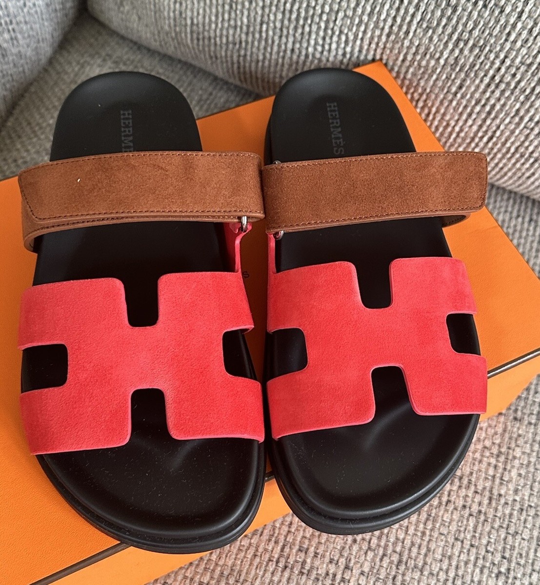 Size 39EU NIB HERMÈS Rouge Cinetique & Gold Suede Women's Chypre