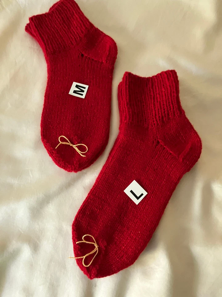 Meias de cama femininas 100% cashmere vermelhas macias feitas à mão M/G - Imagem 2 de 4