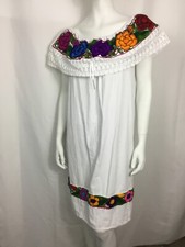 Mexican Dress Handmade Embroidered Floral Boho Off Shoulder One Size