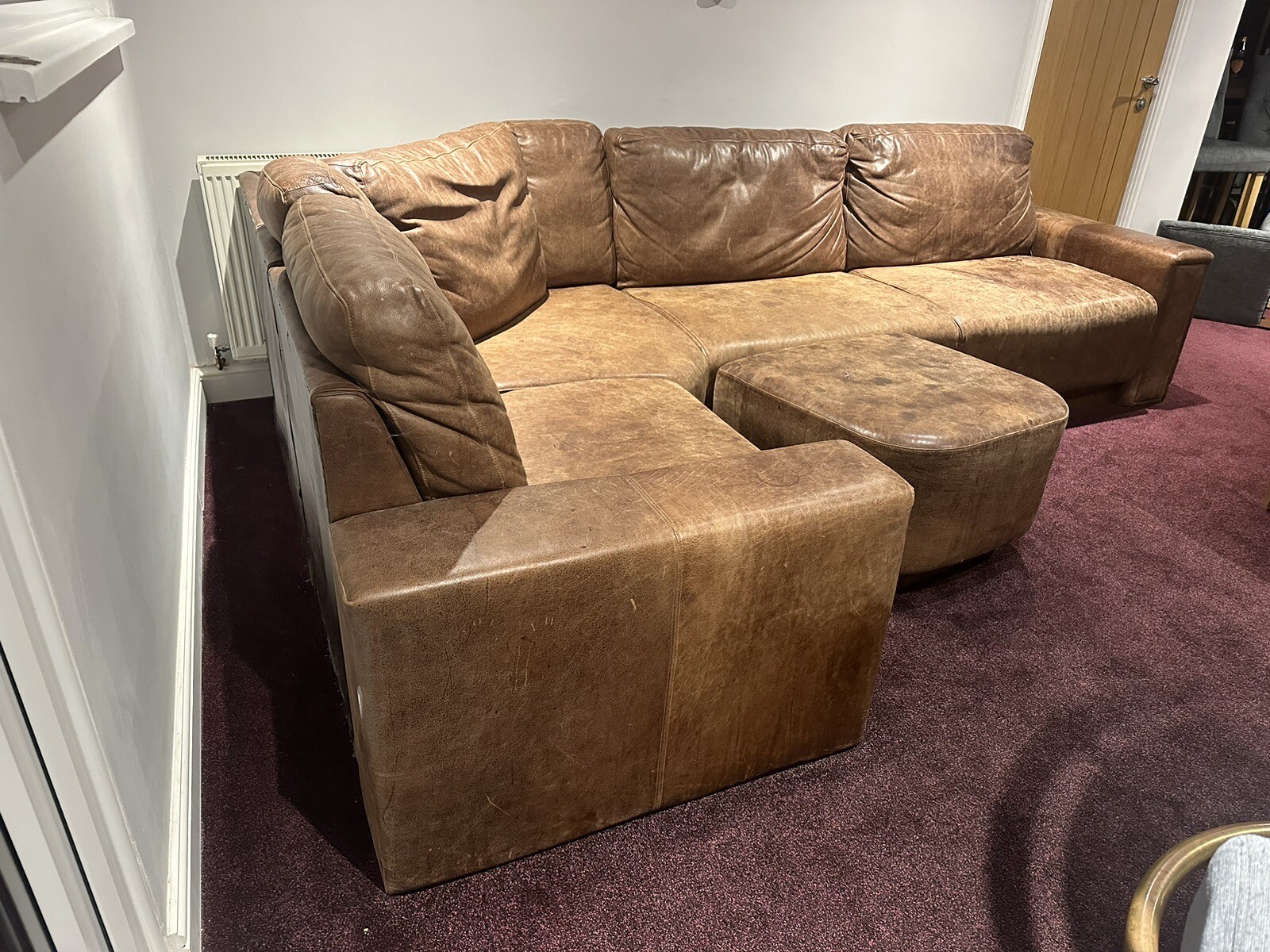 Used ‘old school’ leather corner sofa, with footstool eBay