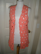 Vintage Women's Handmade Crochet open vest pink M 100 virgin acrylic 75 