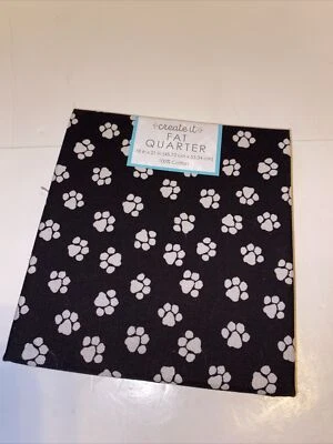 Create It Animal Paws Fat Quarter, 18 x 21 inches, Black with White Paws - Image 1 of 2