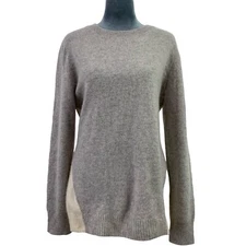 Cashmere Charter Club Luxury Womens Large Gray Cream Colorblock Sweater