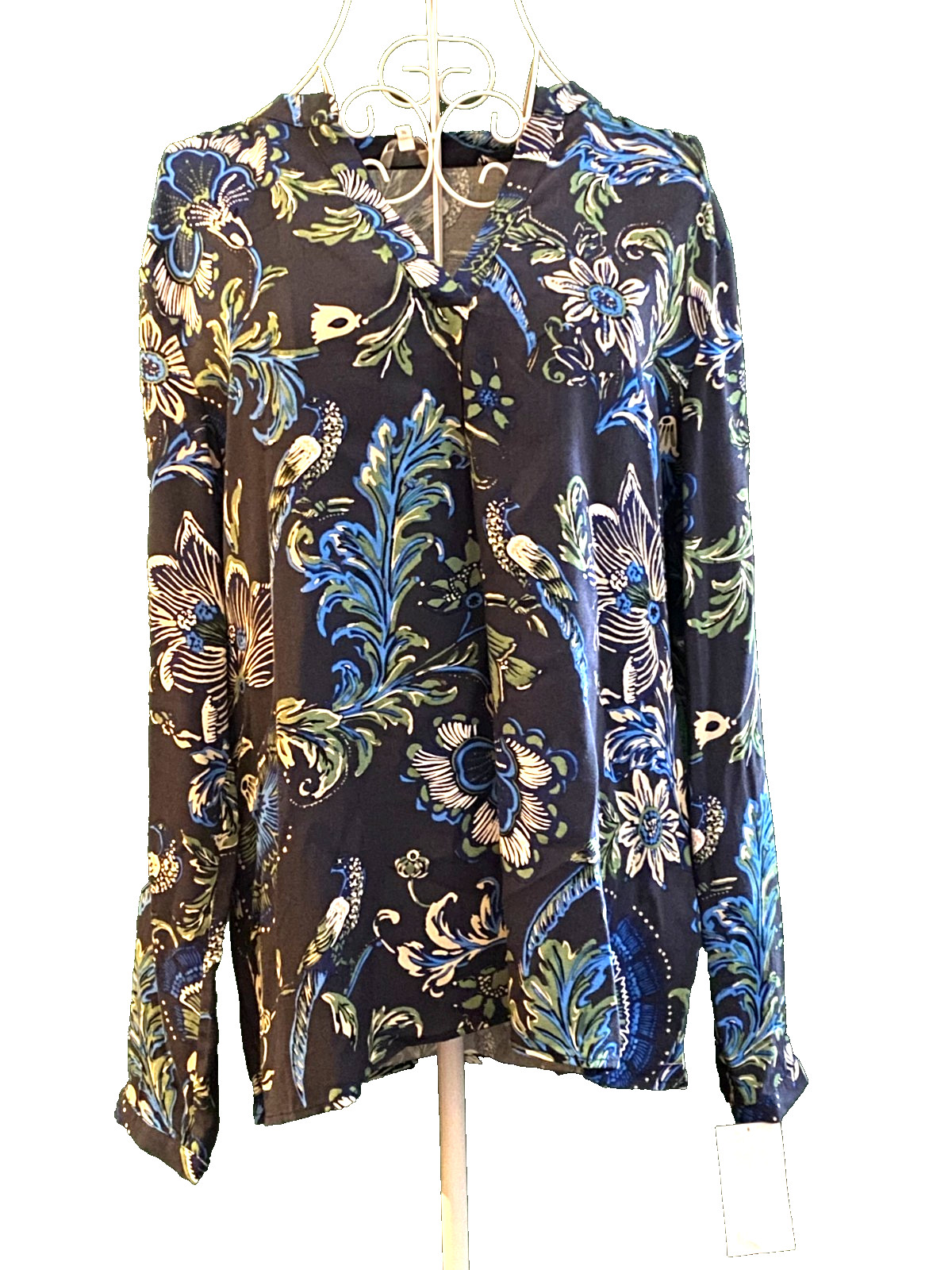 Blusa Milano Mujer Pequeña Túnica Floral Yugo Acanalado Talla 36 Hecha en Italia
