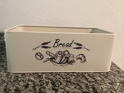 White Bread Box for Kitchen Countertop, Bread Storage Container, Wooden Bottom