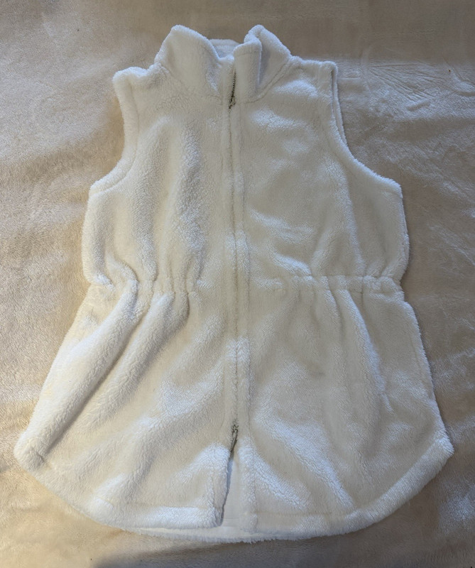 Tommy Bahama Girls White Solid Fleece Vest Full Zip Sleeveless Size L/G