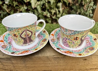 Giordano di Ponzano Red Sun or Blue Sun Mosaik Teetasse & Untertasse Set x 2 