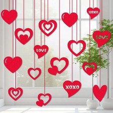 16Pcs Valentines Day Ornaments with Red Ribbons - Lively Heart Decorations fo...