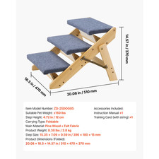 3-Step Wooden Pet Stairs, Foldable Dog Steps for Beds, Sofas, and Cars, 110 lbs