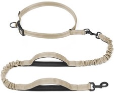 Retractable Hands Free Dog Leash Khaki Dual Handle Bungee Waist 25-150 Lbs Pet