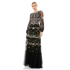 Mac Duggal 35111 Black Floral Embroidered Blouson Sleeve Gown Size 8 NWT