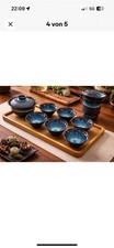 Keramik Tee Set blau/schwarz inkl. Deckel, 6 ...