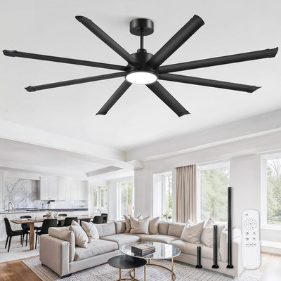 84'' Industrial Ceiling Fan with Lights & Remote - Quiet DC Motor