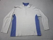 Smartwool Sweatshirt Mens XL Gray Super Fine Merino Wool 1/4 Zip Blue Accent