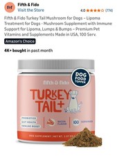 Fifth & Fido Turkey Tail Mushroom for Dogs Immune Support Lipomas - 100 Servings