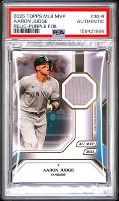 2025 Topps MVP Collection Aaron Judge #30R Jersey Purple Foil /75 PSA Auth Pop 2