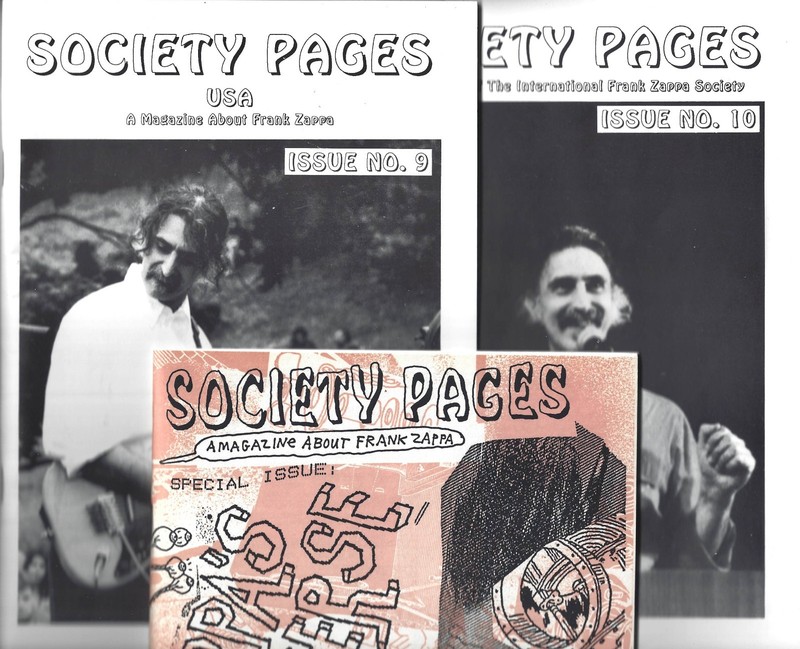 SOCIETY PAGES Frank Zappa magazine 1992 issues 8 9 10 Cal Schenkel art, new cond