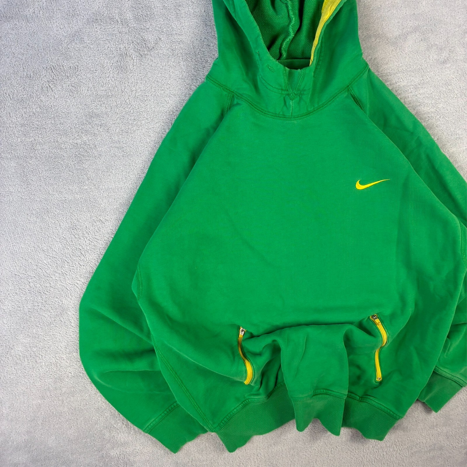 Womens Vintage Nike 2000's Y2K Green Mini Swoosh Size Large Pullover Hoodie image 2