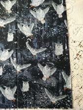 REMNANT Snowy Owls Fabric BTFQ 18x21 Cotton Quilt Horned Owl Winter Snow