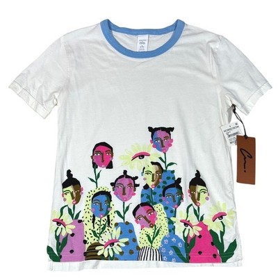 Nordstrom Cristina Martinez Kids Ivory Graphic Faces Ringer T-Shirt M 8-10 NWT