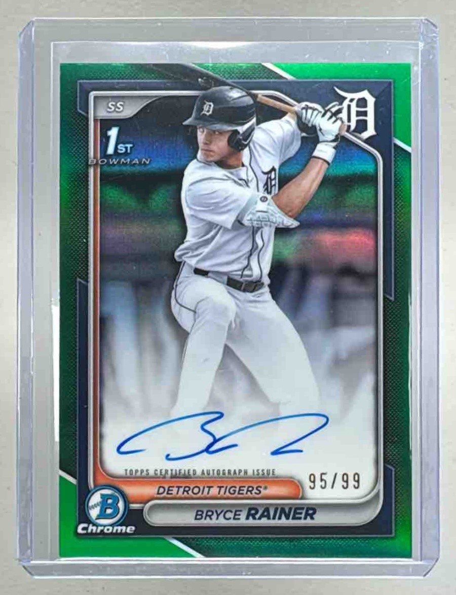 Bryce Rainer 2024 Bowman Chrome Draft #CPA-BR Green Refractor Auto 1st RC 95/99