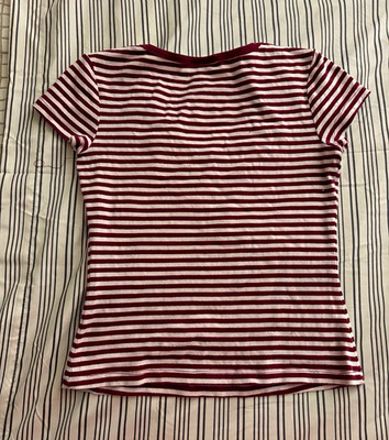 Just Polly New York Womens Large Striped Cap Sleeve V-Neck T-Shirt